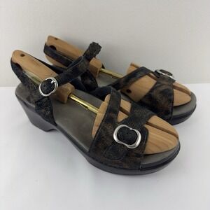 Dansko Women's Leather Platform Sandals Black Bronze Size 39‎ (US 8.5–9)